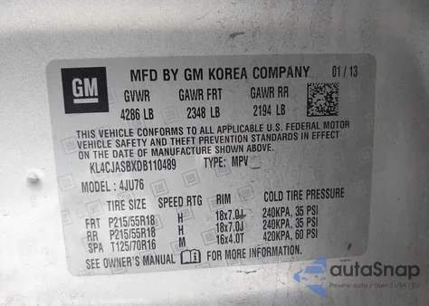 2013 Buick Encore from USA, damaged, VIN KL4CJASBXDB110489